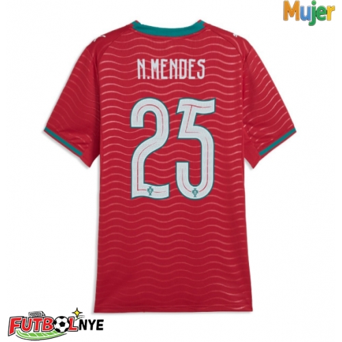 Camiseta Portugal Nuno Mendes #25 Primera Equipación para mujer Mundial 2026 manga corta